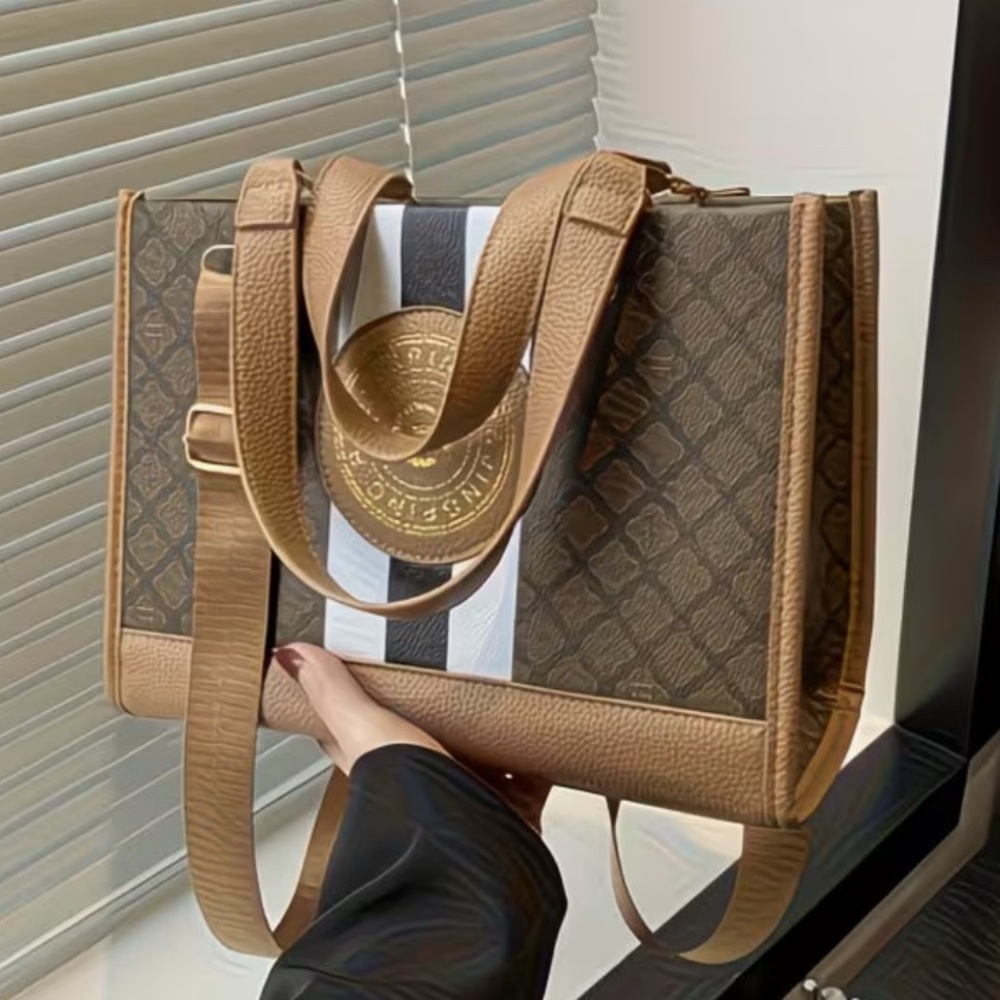 Monogram Stripe Tote Bag G Logo Medallion Top Handle Crossbody Shoulder Bag NIP - Picture 7 of 14